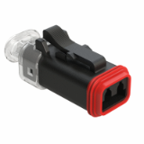 AT06-2S-LED1224VX - 2 Position LED Plug, Socket, 12V or 24V, RVP Circuit, Reduced Diameter Seal, Clear Endcap, Green LED, Black